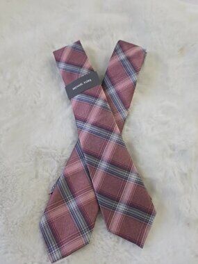 Michael Kors Mens Butler Plaid Tie Pink ONE SIZE